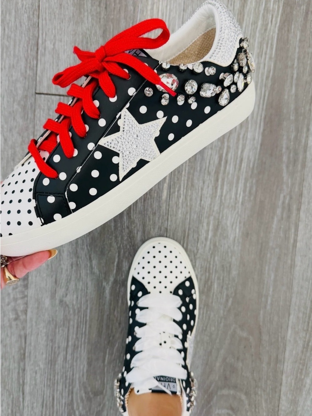 Vintage Havana Studded Polka Dot Star Sneakers - Black & White - Picture 3 of 5